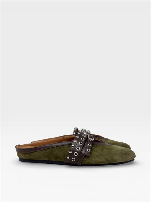 Sabot in suede verde con cinturini borchiati IL LACCIO | 5321VELOURBOSCO/MOUSSECIOCCO